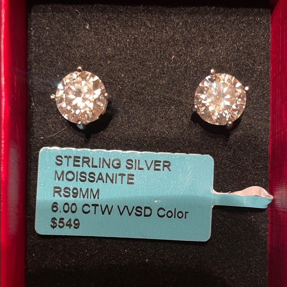 Sterling Silver Moissanite Stud Earrings View 3